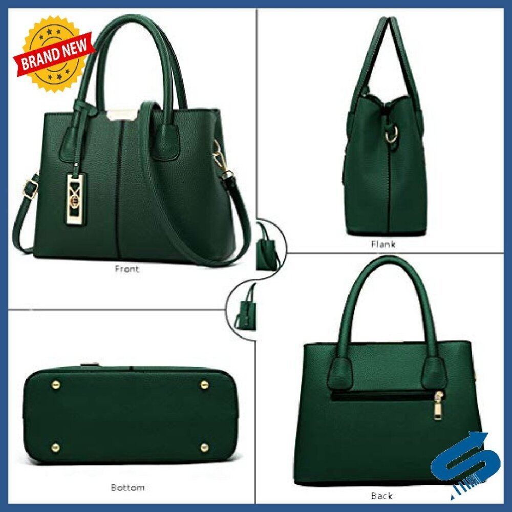 PU Leather Satchel Tote with Multiple Pockets & Detachable Strap - Picture 4 of 8